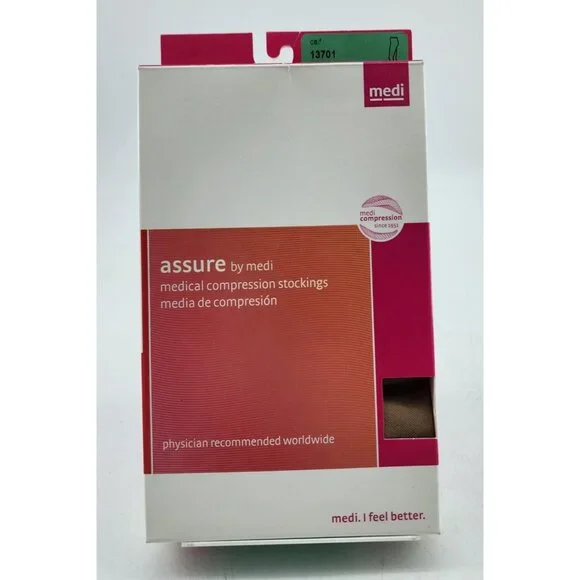 x3 Assure Medi Medical Compression Stockings Calf Closed Toe Beige 20-30 13701 S - Picture 4 of 14